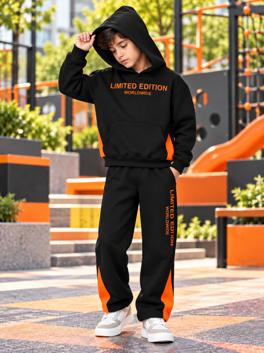 WORLDWIDE FLEECE CO-ORD FOR KIDS BLACK