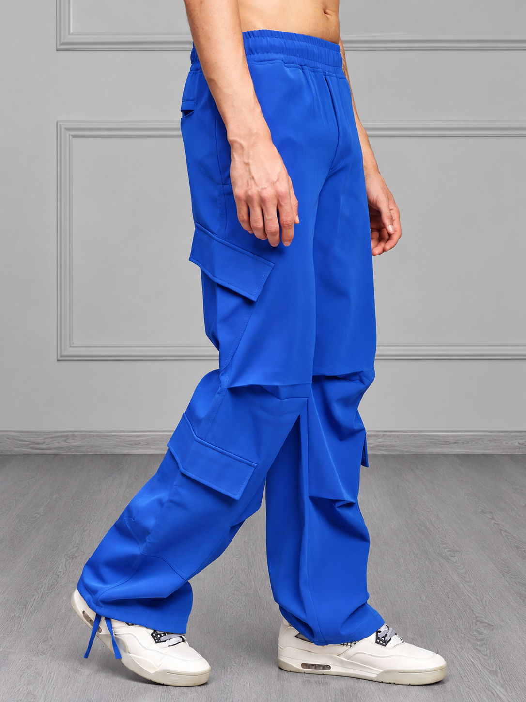 RELAXED FIT MULTI POCKET CARGO PANTS BLUE