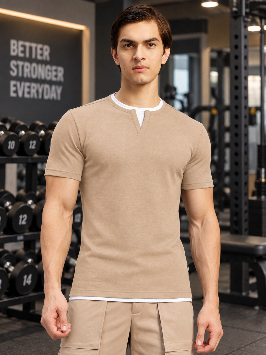 LAYERED REGULAR FIT T-SHIRT BEIGE