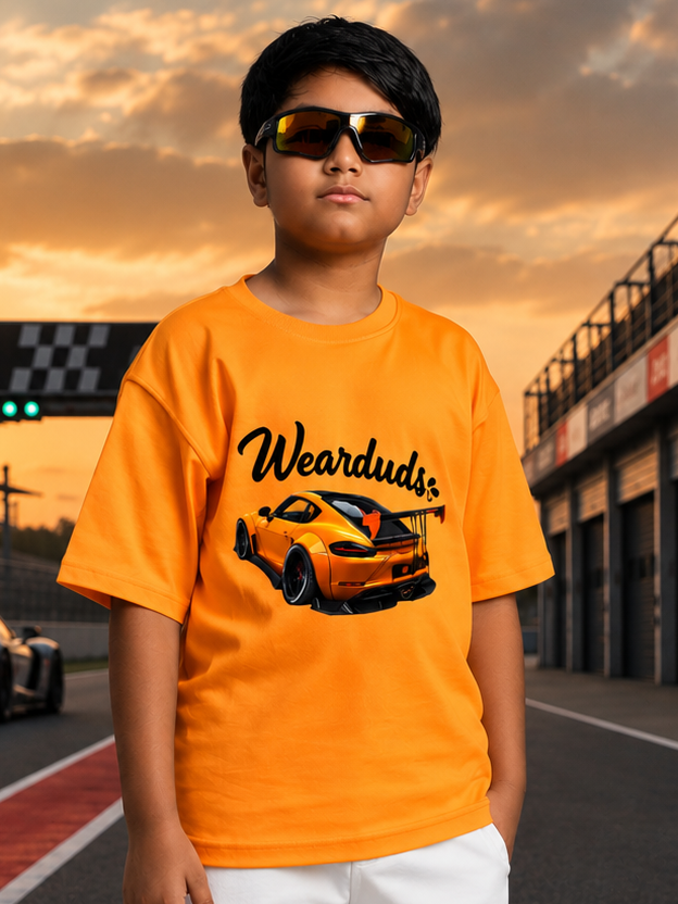 GRAPHIC CAR CASUAL T-SHIRT FOR BOYS GIRLS YELLOW