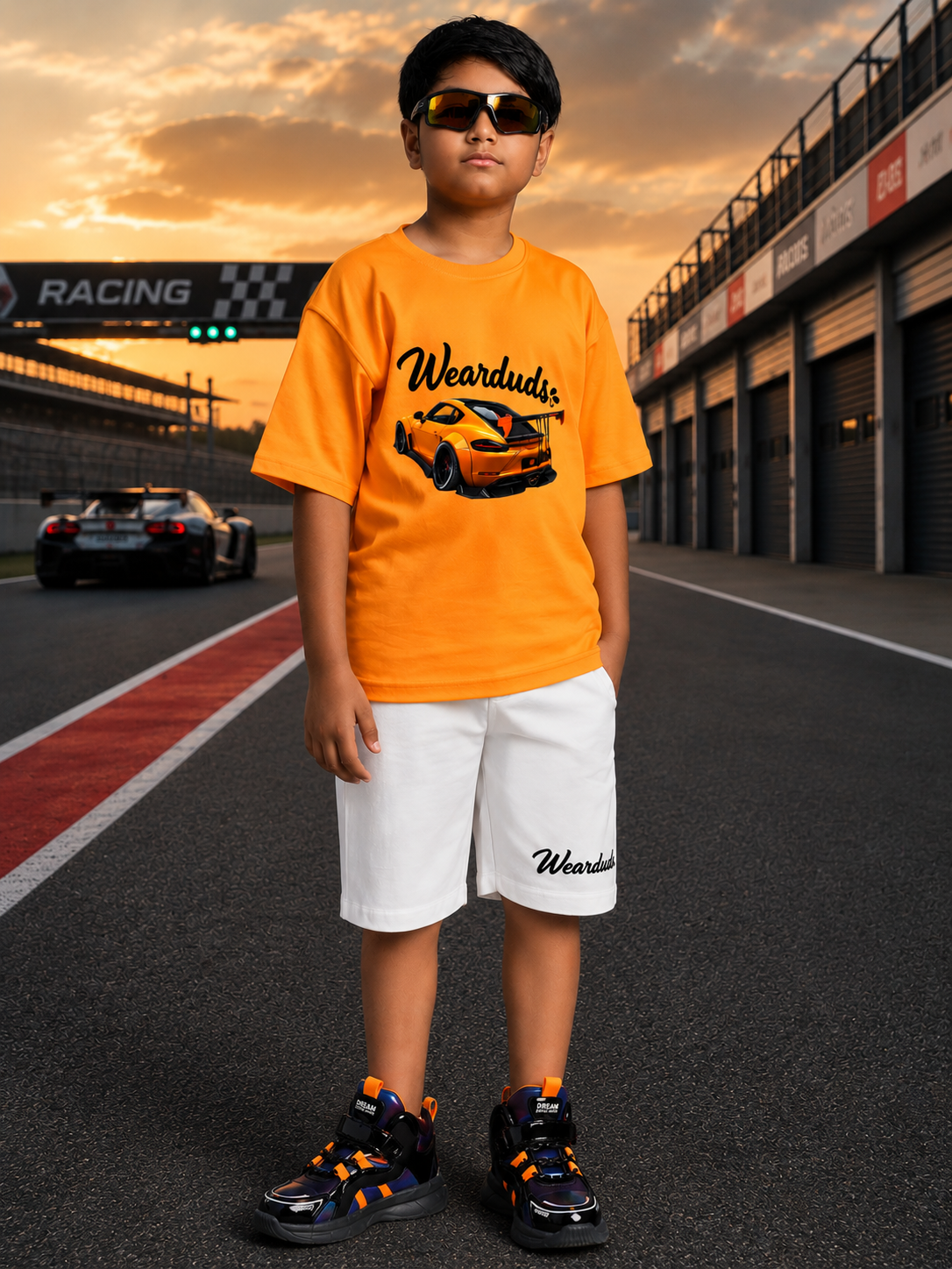 GRAPHIC CAR CASUAL SHORTS FOR BOYS GIRLS WHITE