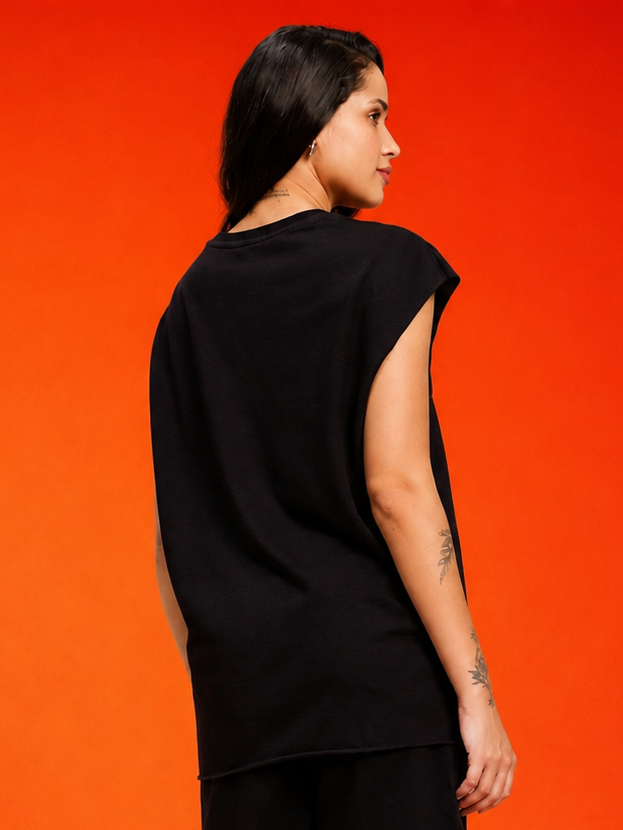 WOMEN DRIVE MONOCHROME SLEEVELESS T-SHIRT BLACK