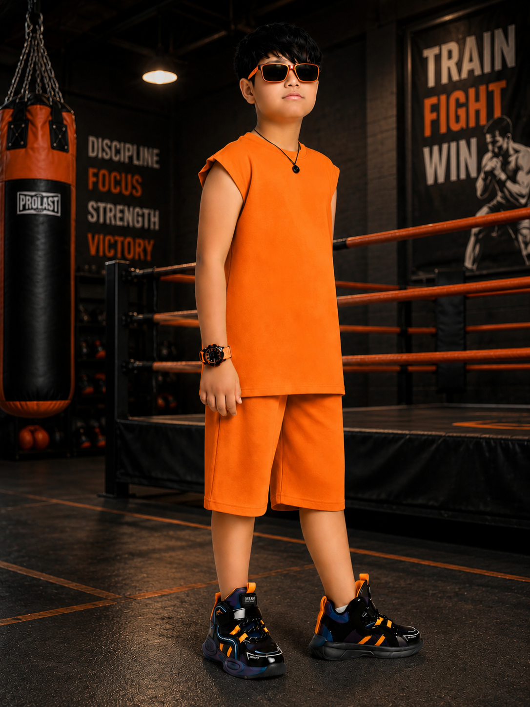 NEON RUSH SLEEVELESS T-SHIRT FOR BOYS GIRLS ORANGE