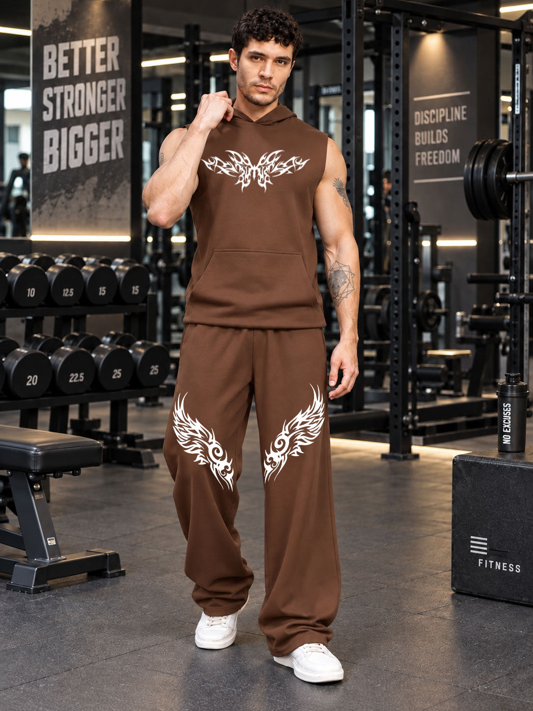 TRIBAL SLEEVELESS HOODED CO-ORD BROWN