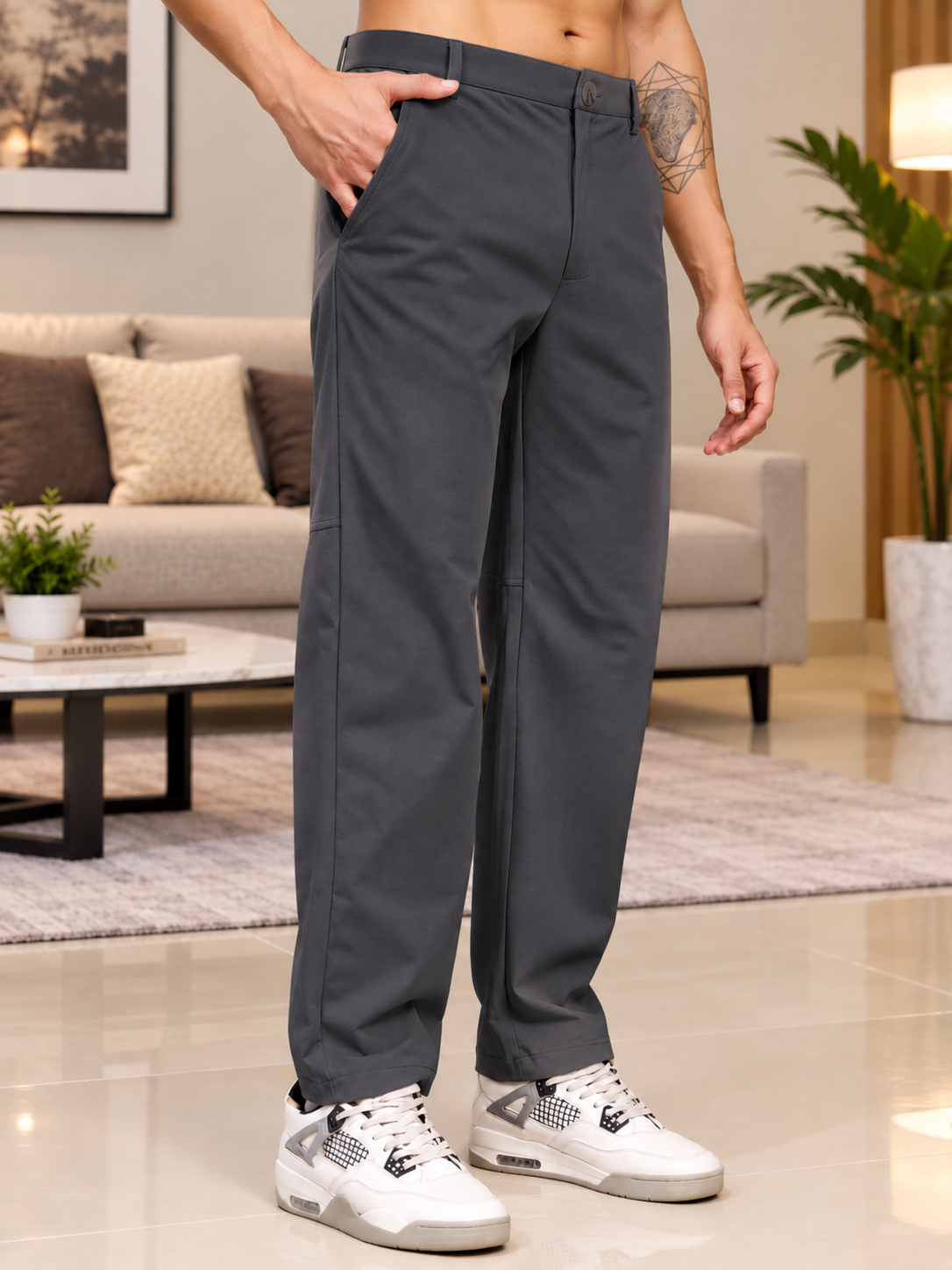 STRETCH STRAIGHT CASUAL PANTS GREY
