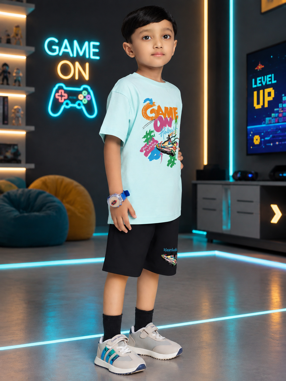 ICE MINT GAME CO-ORD SET FOR BOYS GIRLS SKY BLUE BLACK