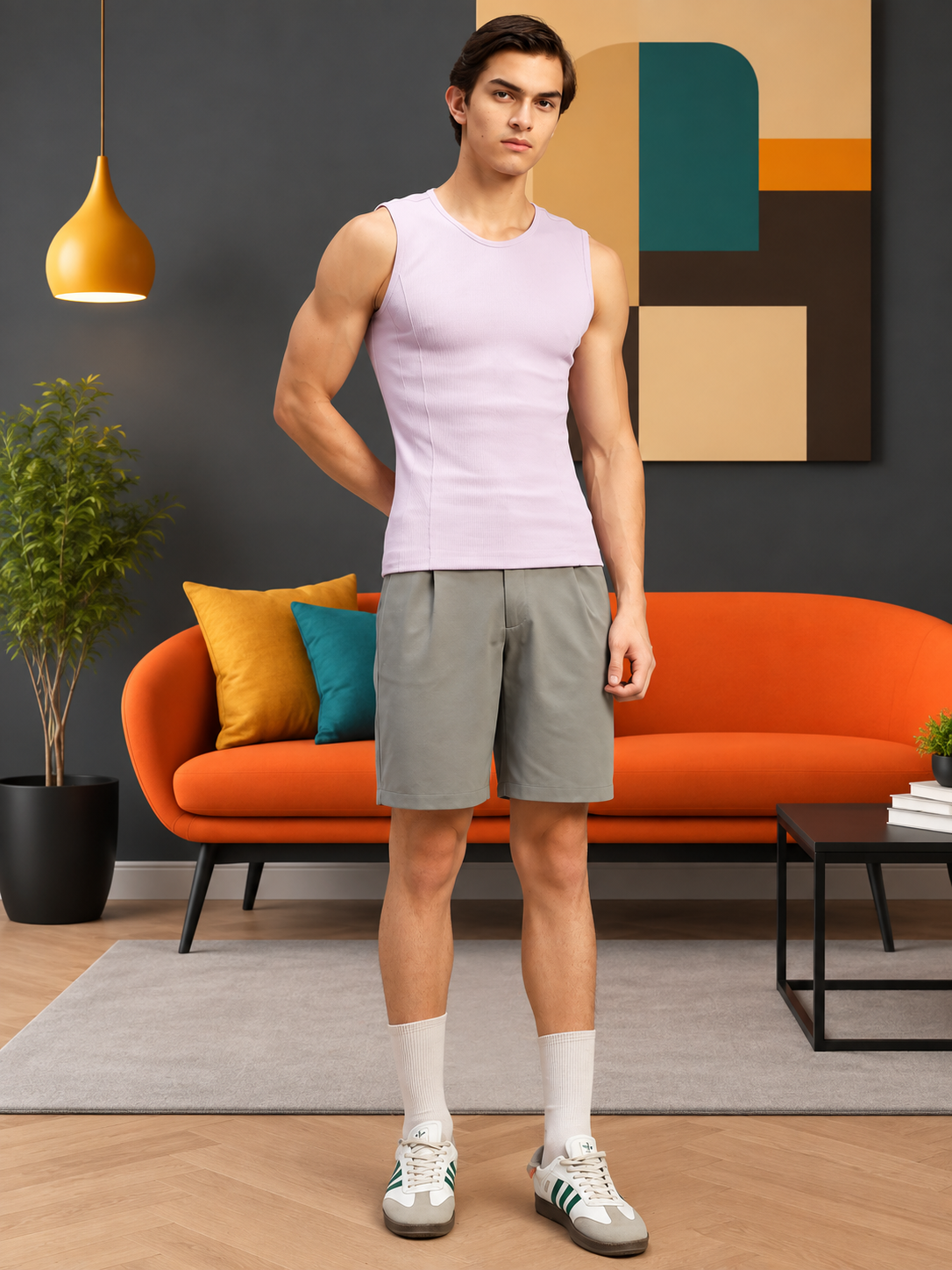 ELASTIC RUNNING REGULAR SHORTS GREY