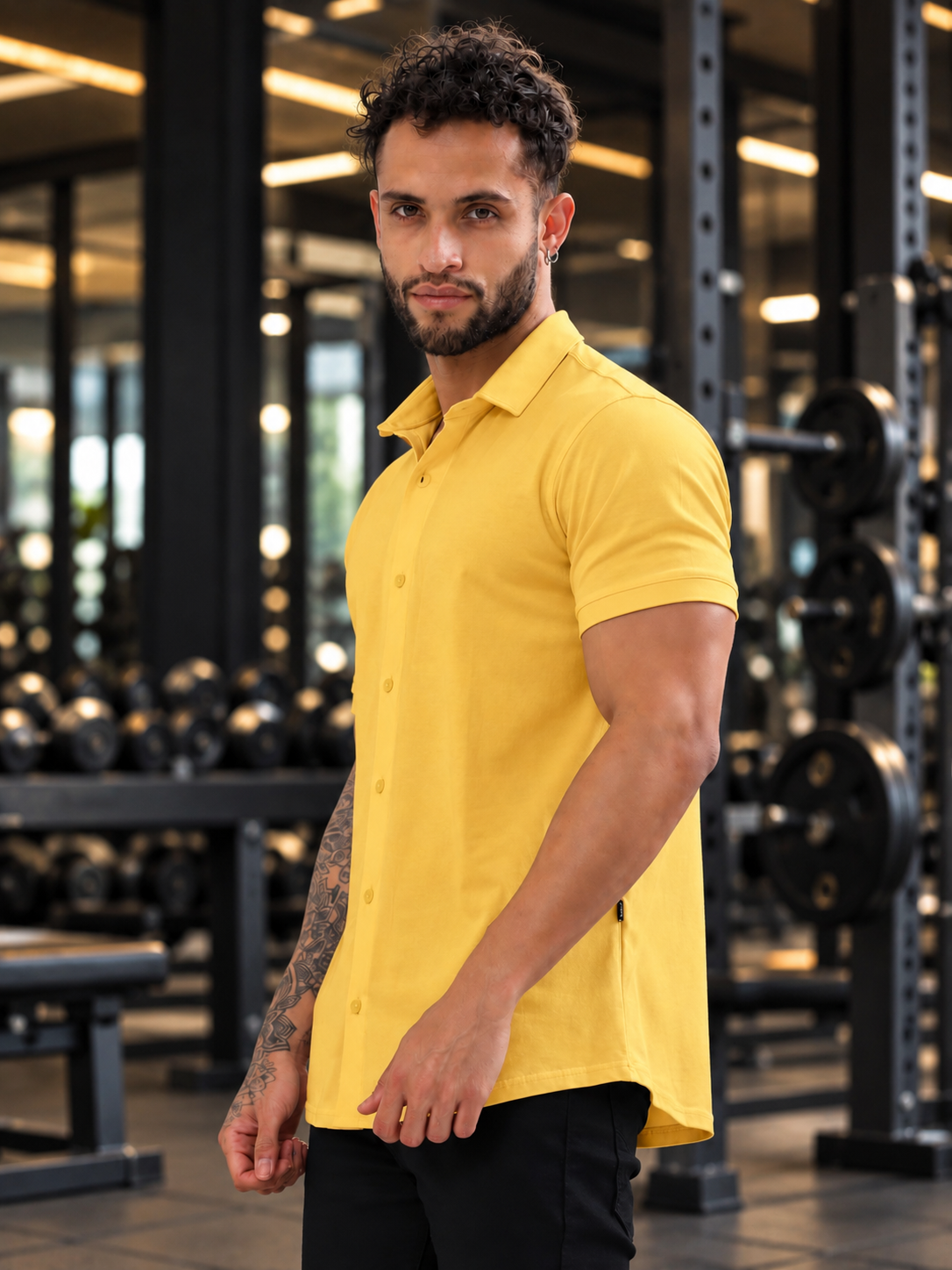 NOIR YELLOW HALF-SLEEVE SHIRT SLIM FIT