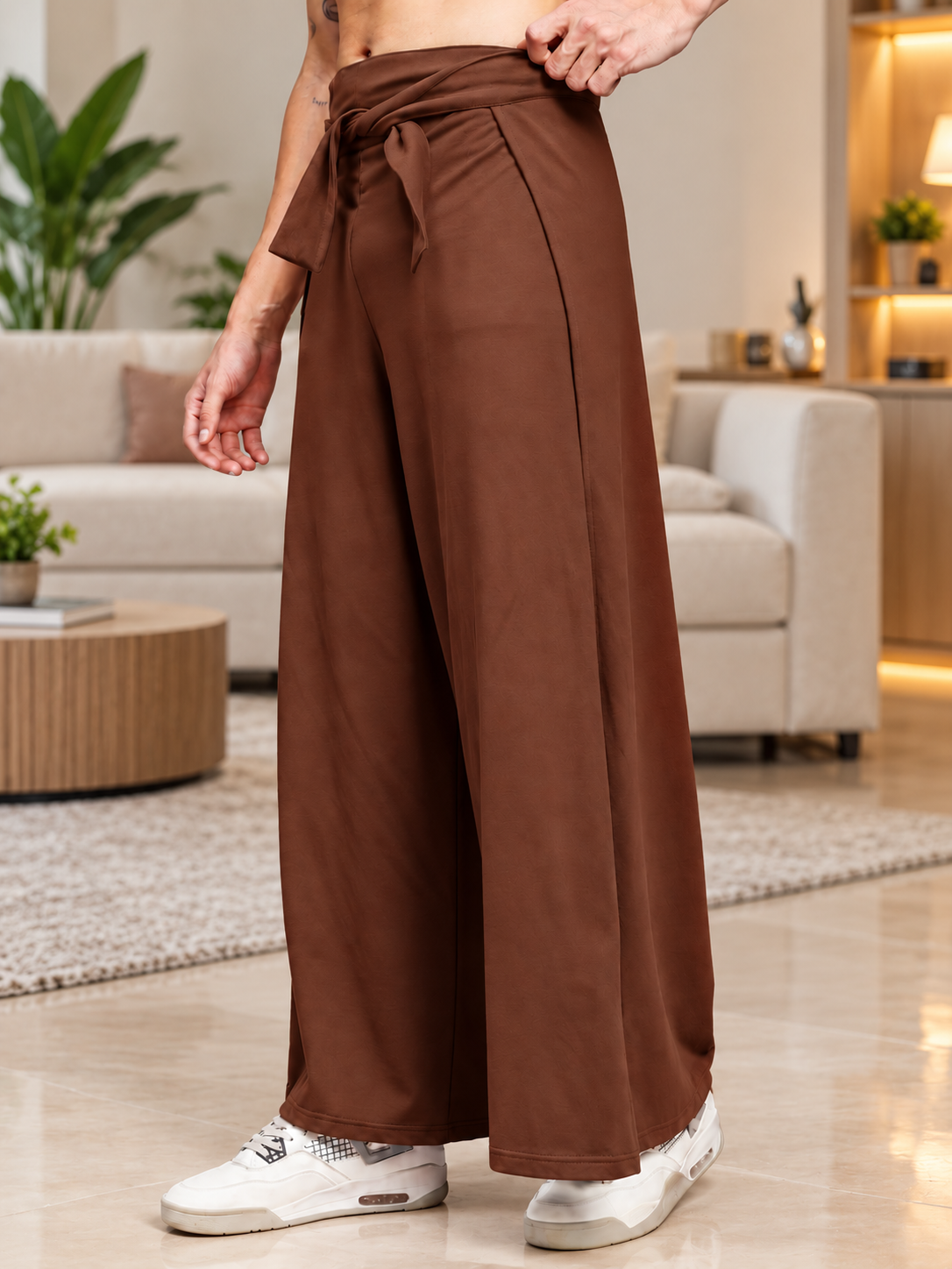 WIDE LEG FLOWY LOUNGE JOGGERS BROWN