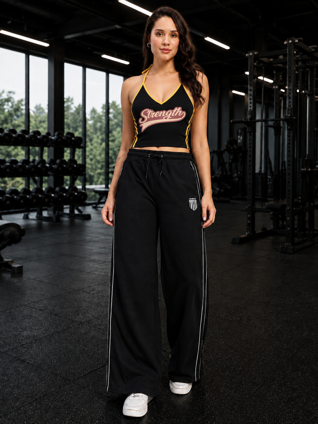WOMEN STRENGTH GRAPHIC BLACK SLIM FIT CROP TOP BLACK