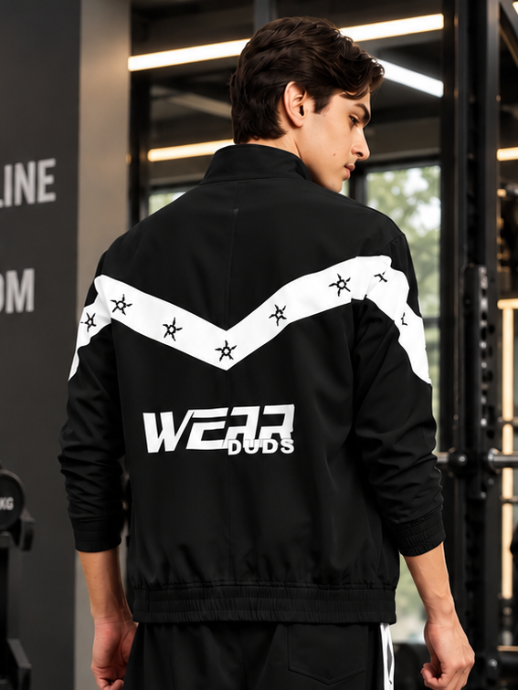 MATCHING LOOSE FIT ZIPPER JACKET BLACK WHITE