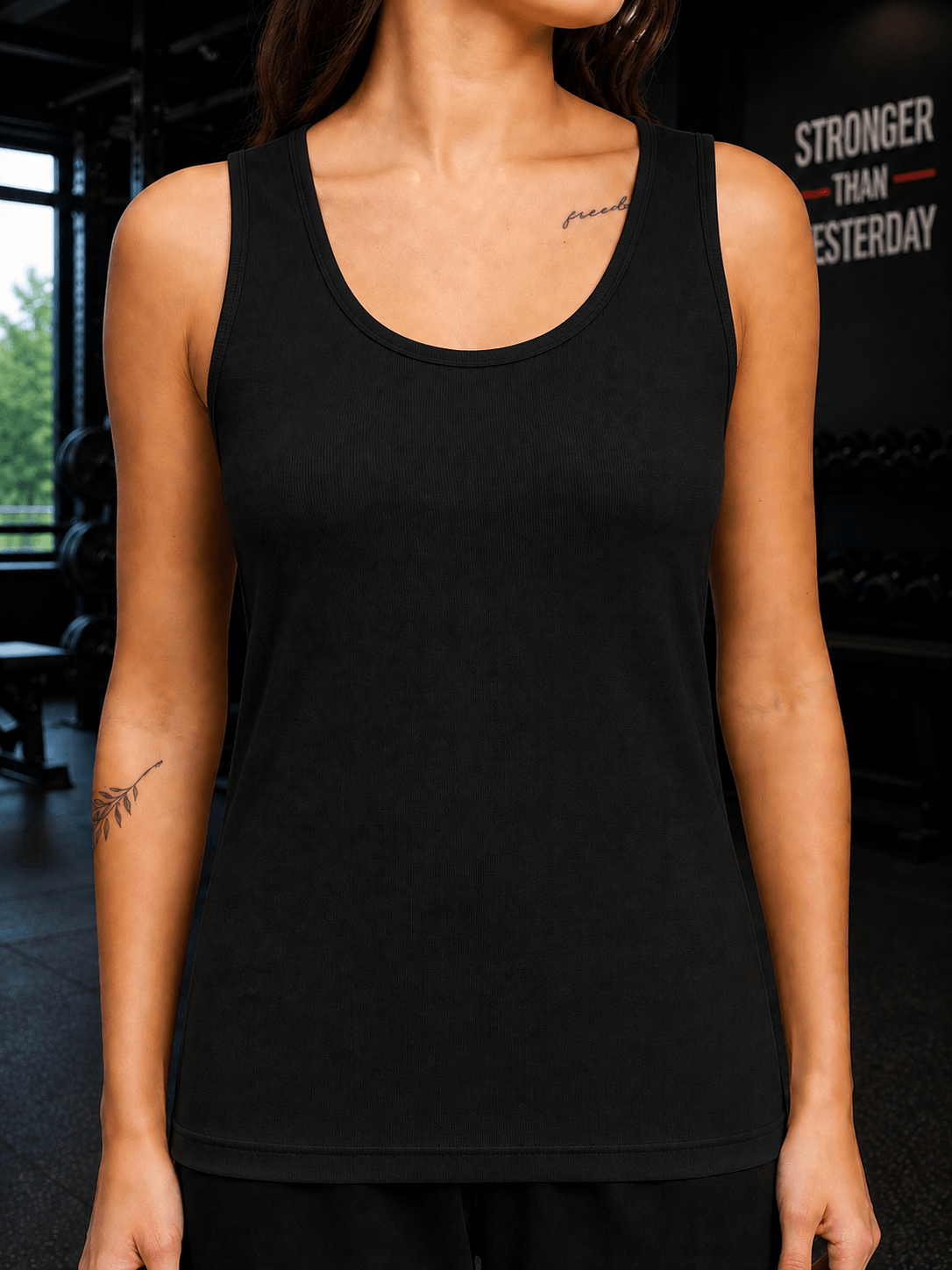 WOMEN EASY WEAR VEST GYM T-SHIRT BLACK