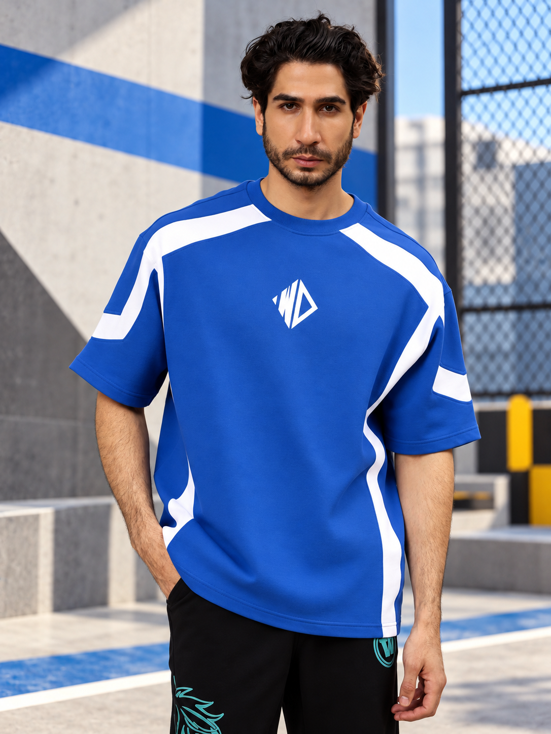 RUGBY OVER-SIZED T-SHIRT ROYAL BLUE WHITE