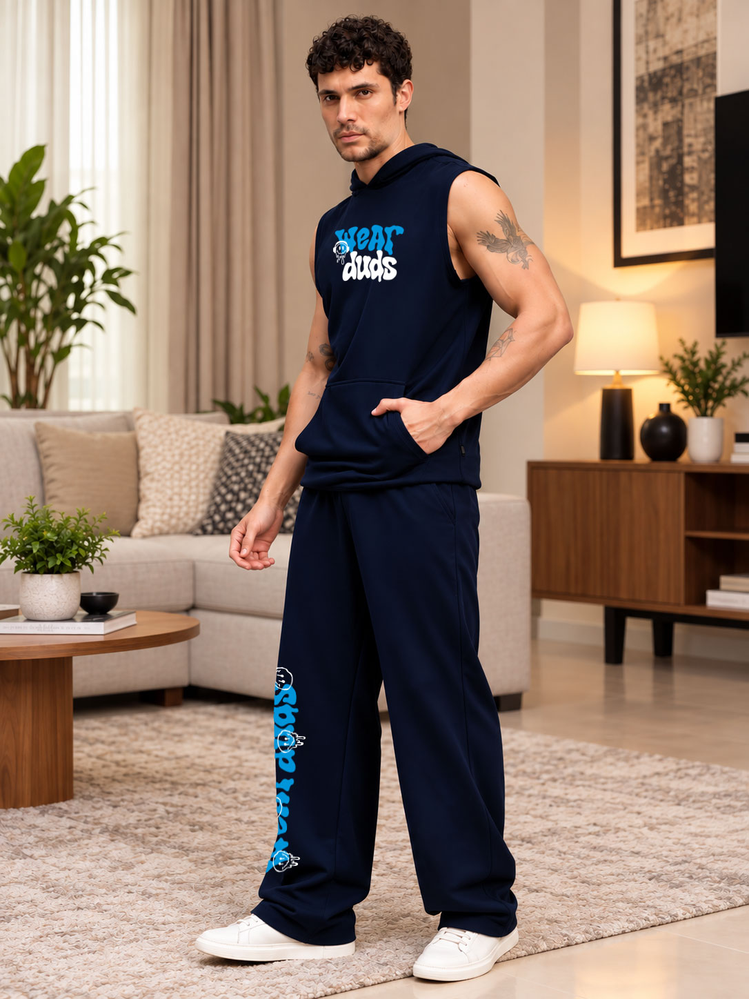 LOUNGEWEAR SLEEVELESS HOODED CO-ORD NAVY BLUE
