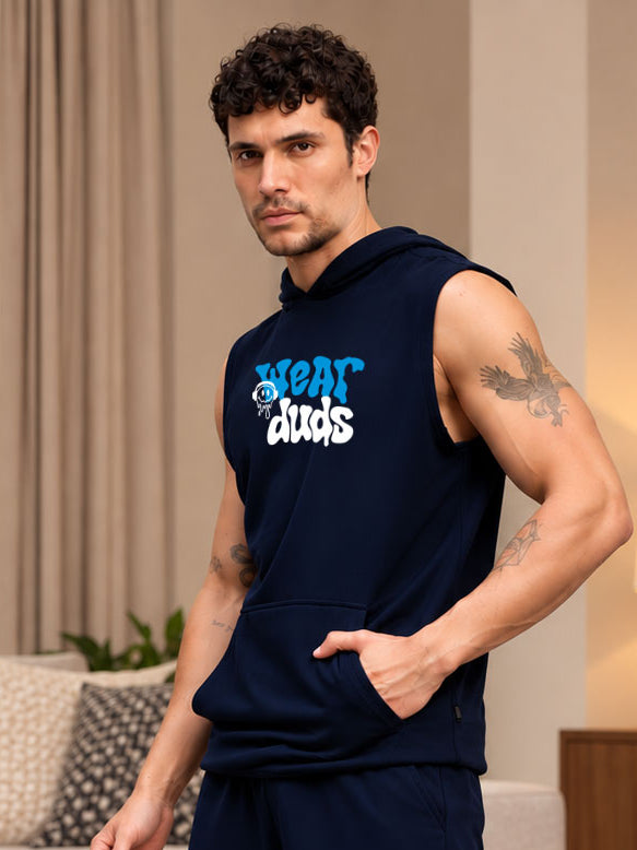 LOUNGEWEAR  SLEEVELESS HOODED  T-SHIRT NAVY BLUE