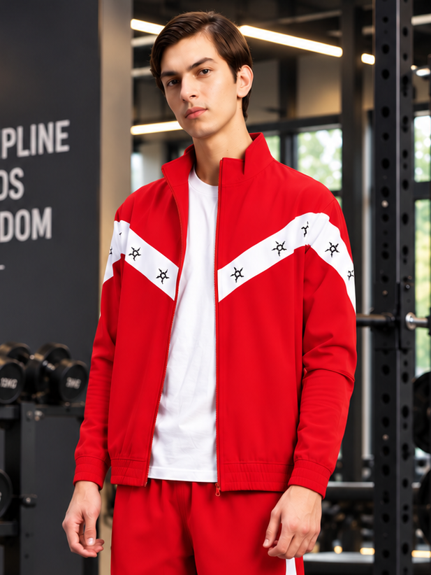 MATCHING LOOSE FIT ZIPPER JACKET RED WHITE