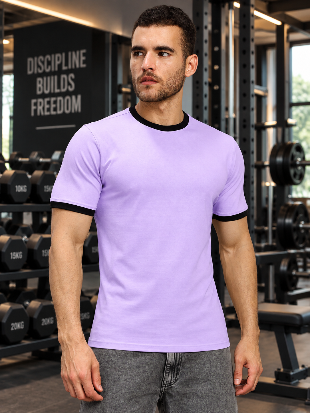 MINIMALIST CONTRAST EDGE T-SHIRT LAVENDER