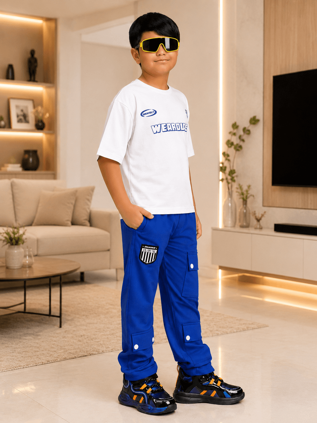 AWESOME FLAP POCKET BAGGY JOGGER FOR BOYS GIRLS BLUE