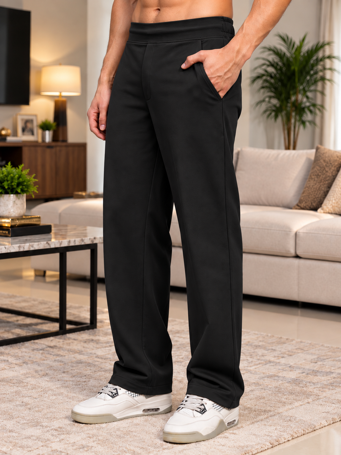 WAISTBOARD SMART CASUAL PANTS BLACK