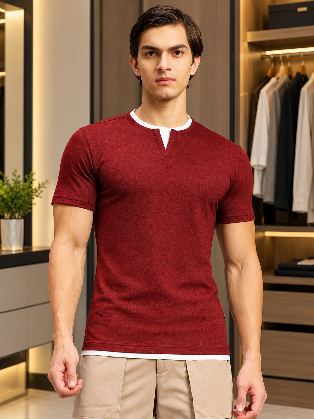 LAYERED REGULAR FIT T-SHIRT RED