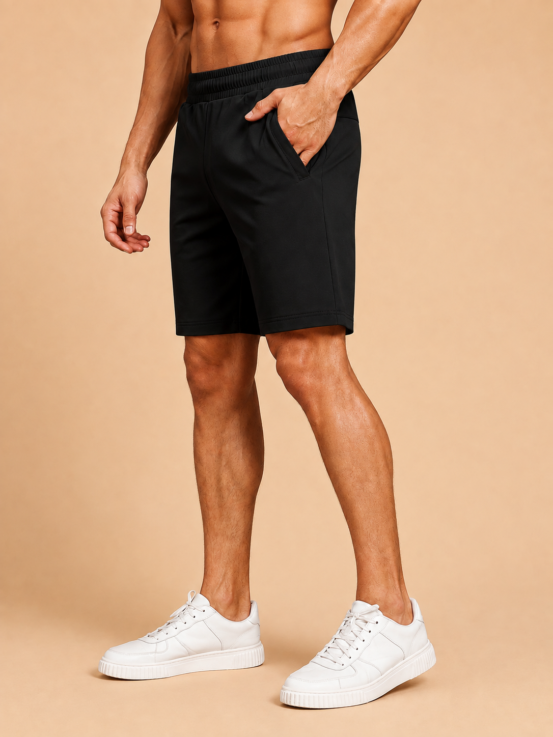 SLIM-FIT SOLID REGULAR SHORTS BLACK