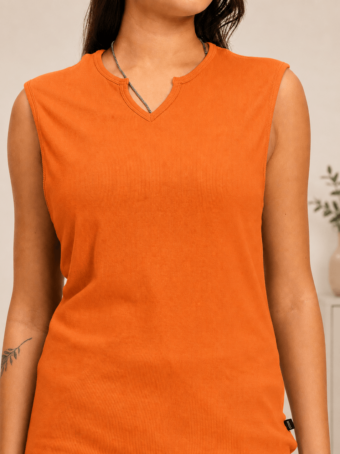 WOMEN MUSCLE FIT SLEEVELESS GYM T-SHIRT ORANGE