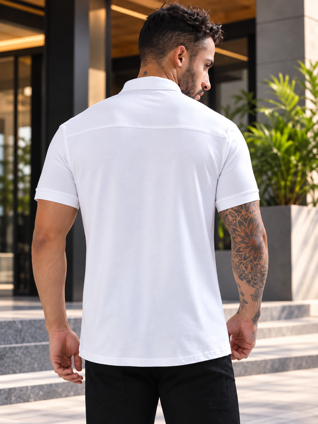 NOIR WHITE HALF-SLEEVE SHIRT SLIM FIT
