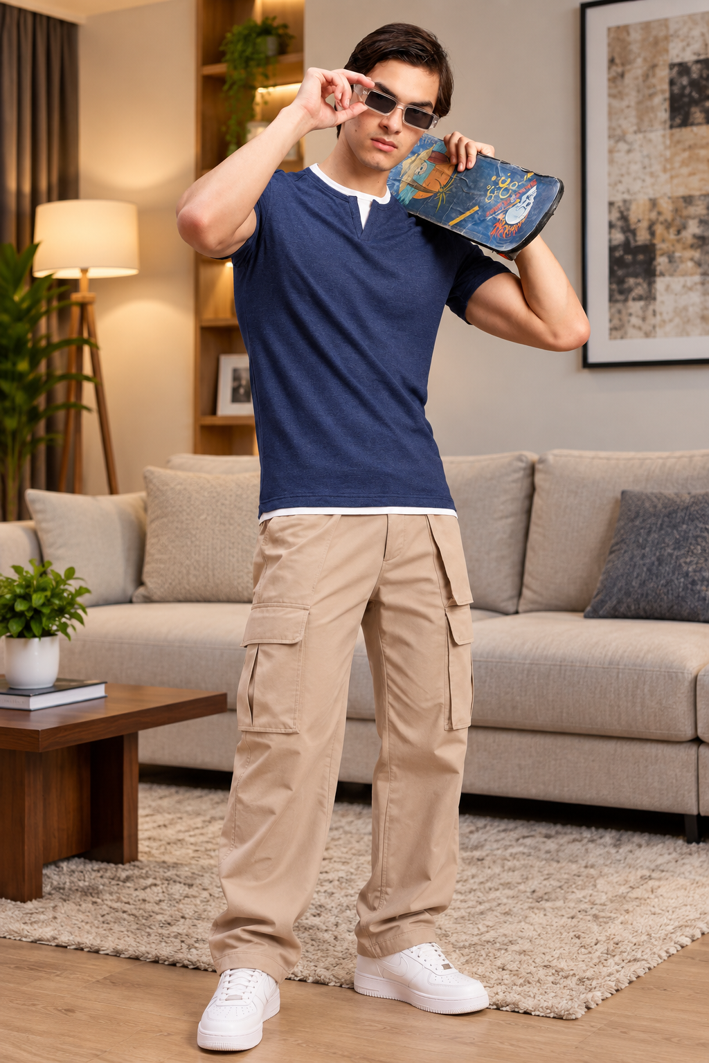 LAYERED REGULAR FIT T-SHIRT NAVY BLUE