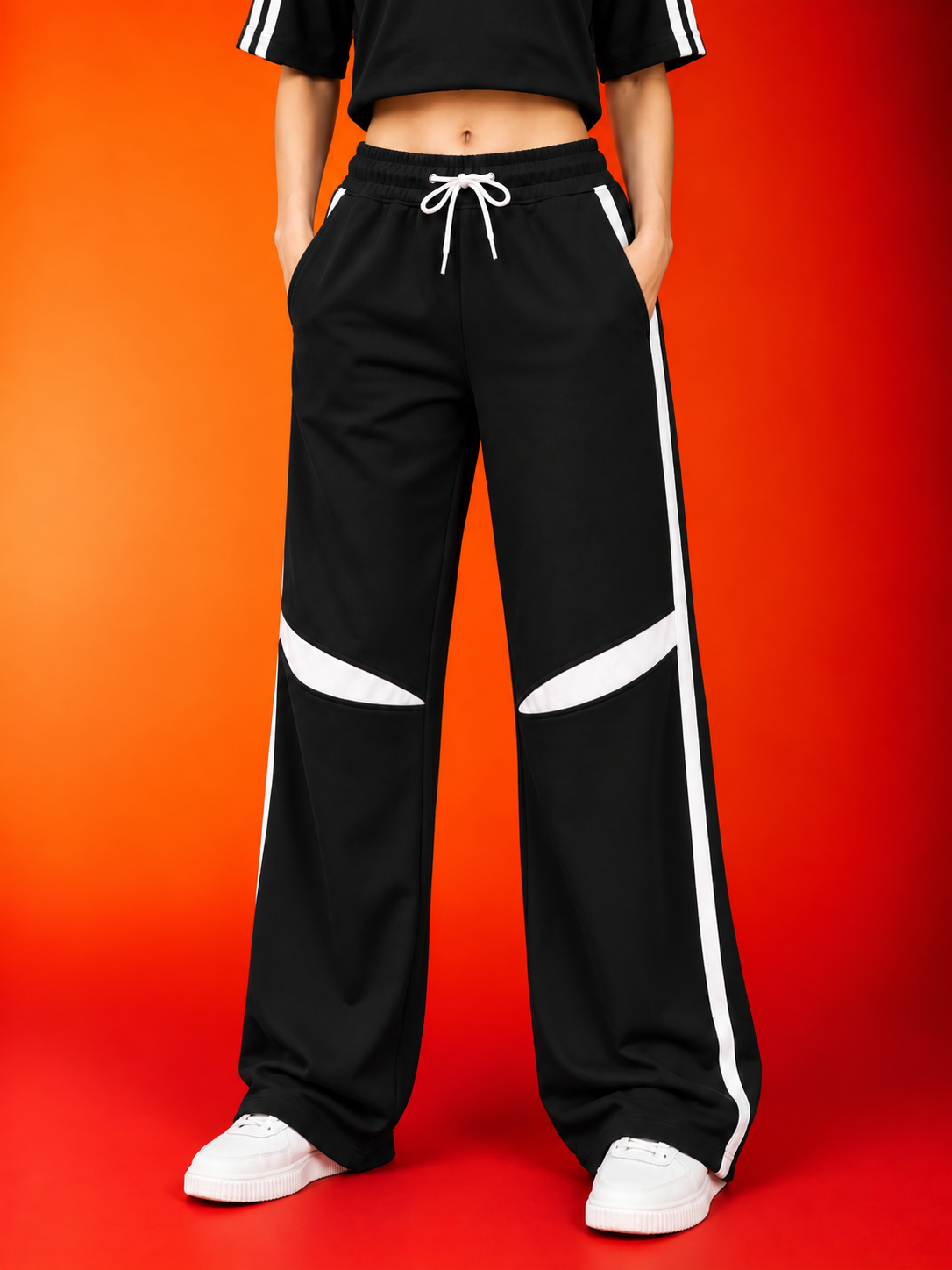 WOMEN ROSTER FIT CO-ORD SET BLACK WHITE