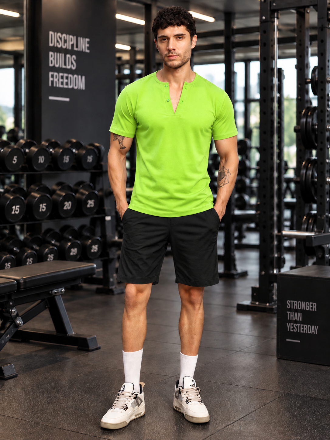 ATHLETIC HENLEY REGULAR FIT T-SHIRT NEON GREEN