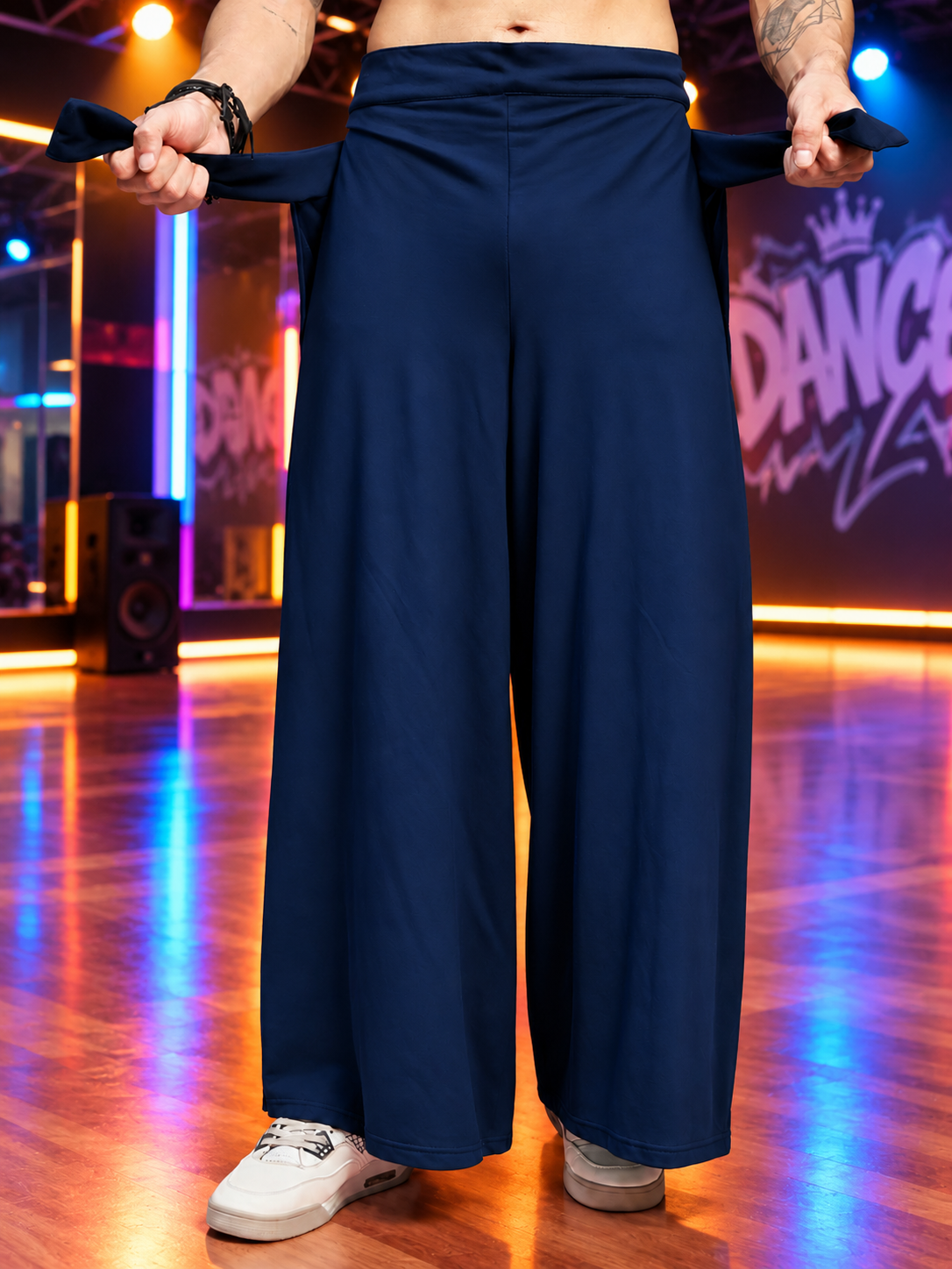 WIDE LEG FLOWY LOUNGE JOGGERS NAVY BLUE