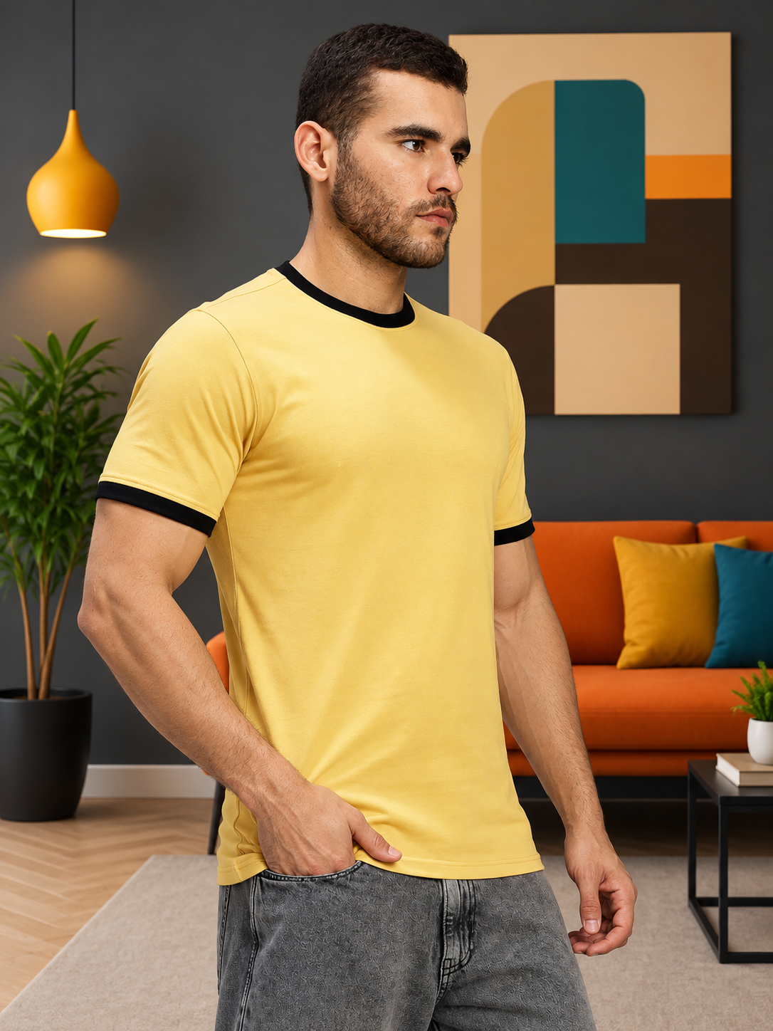 MINIMALIST CONTRAST EDGE T-SHIRT YELLOW
