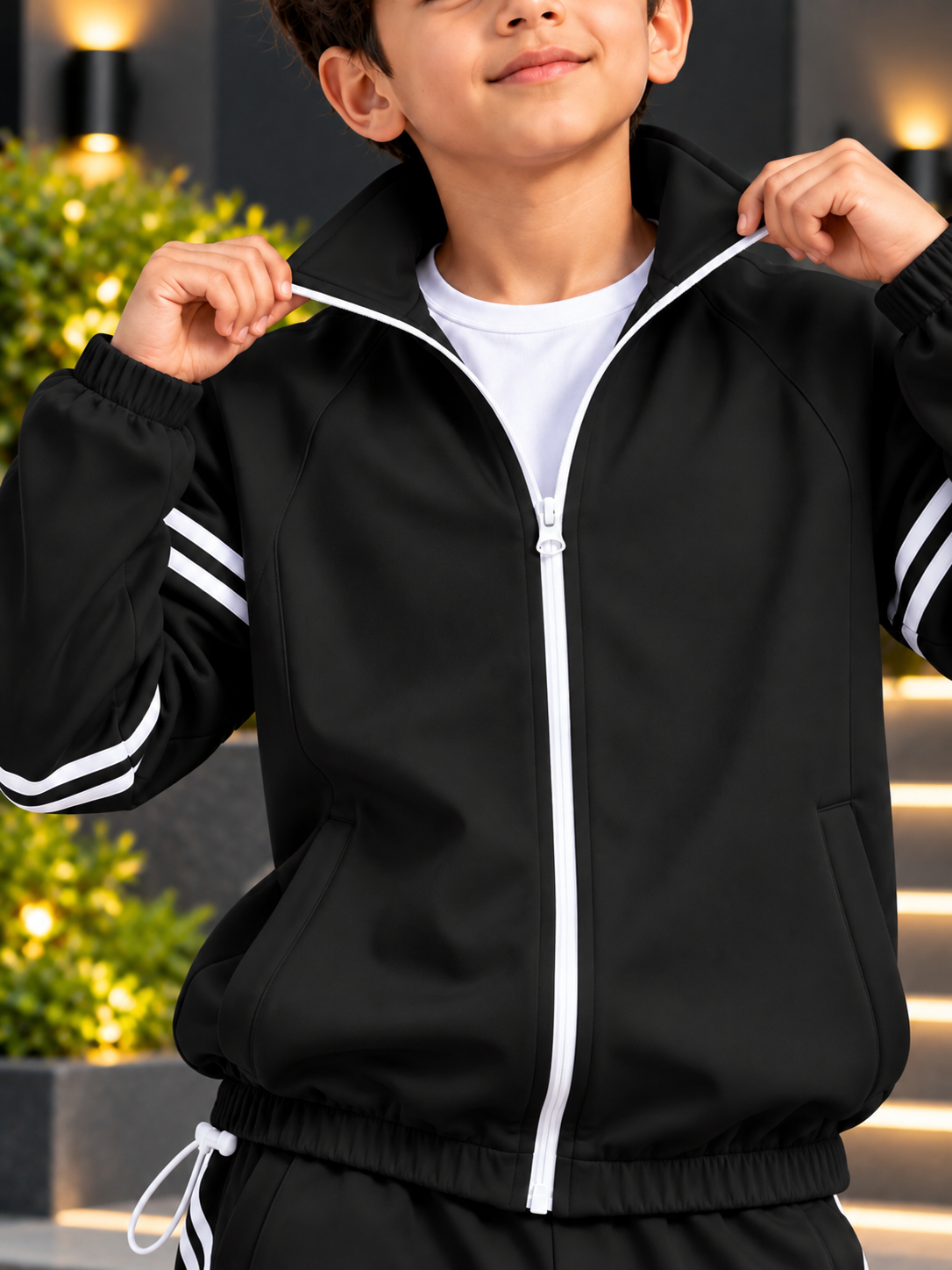 STREETWEAR THREE STRIPE JACKET FOR BOYS GIRLS BLACK