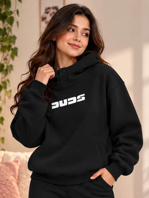WOMEN SHOOTER COTTON FLEECE HOODIE BLACK