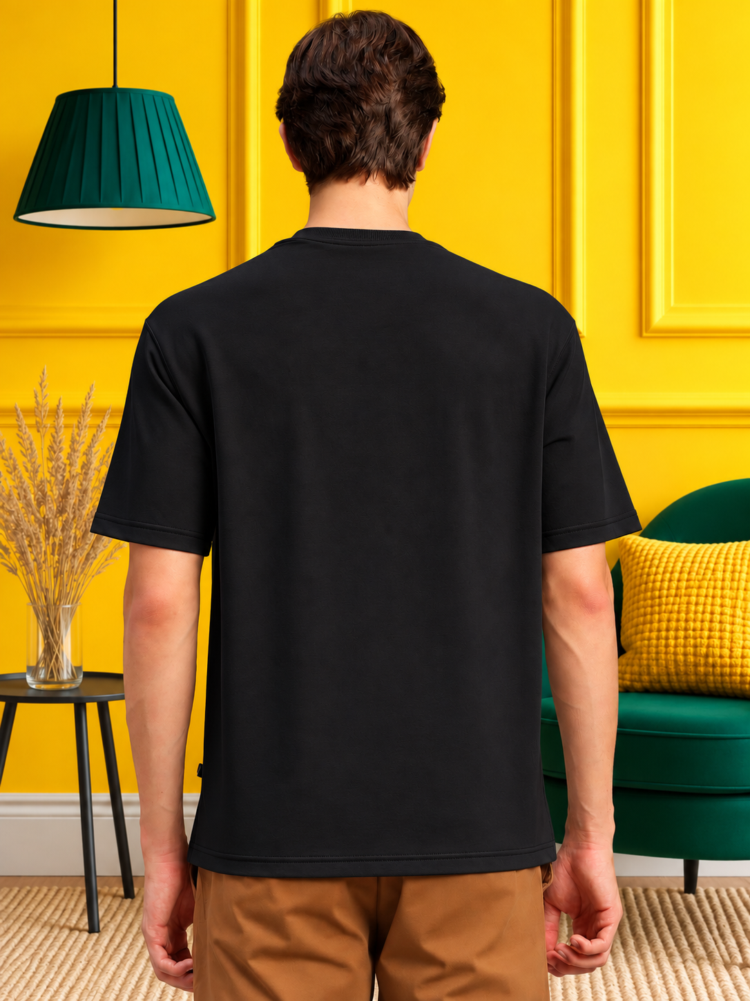 PANEL OVERSIZED CREW T-SHIRT BLACK