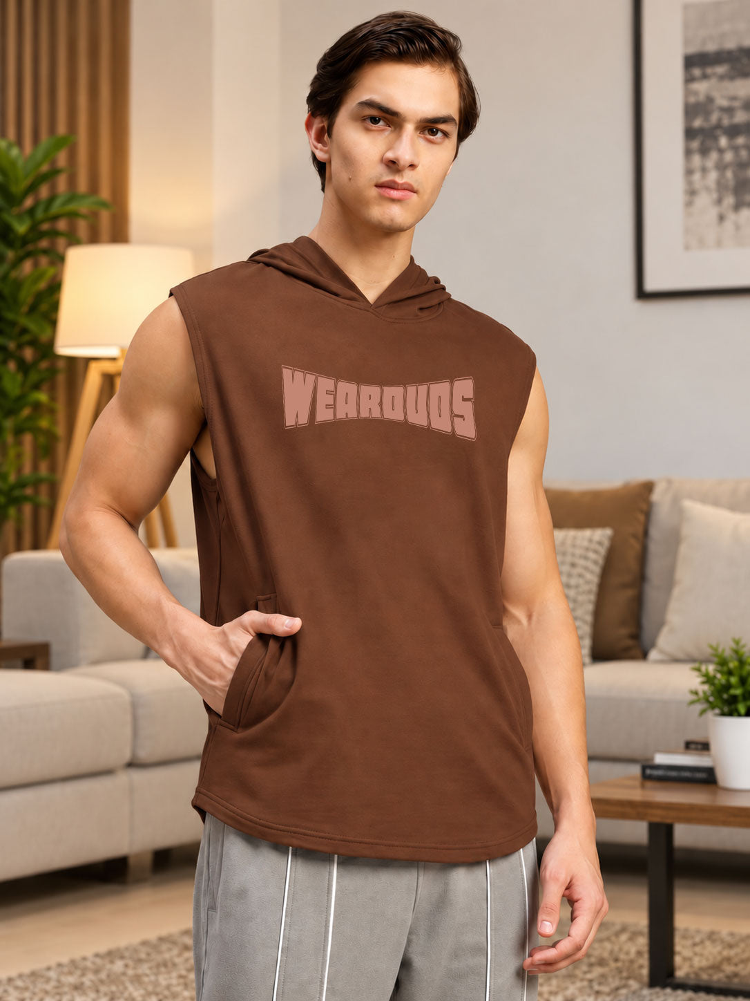 LOGO SLEEVELESS GRAPHIC PRINT BROWN