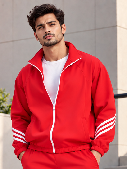 STREETWEAR THREE STRIPE  JACKET FULL ZIPPER RED