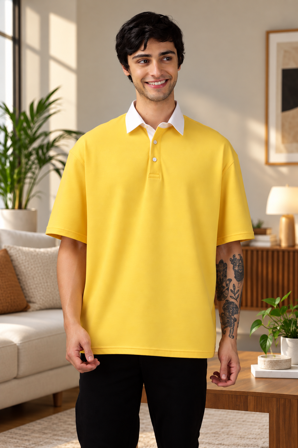 OVERSIZED POLO HALF SLEEVES T-SHIRT YELLOW