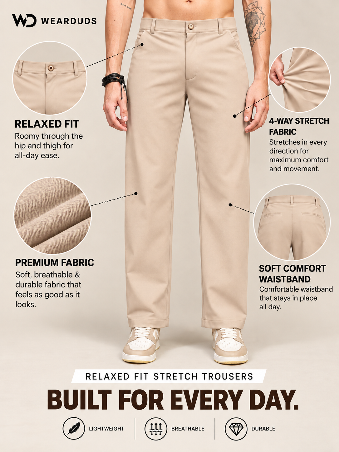 MODERN STREAMLINED PANTS BEIGE