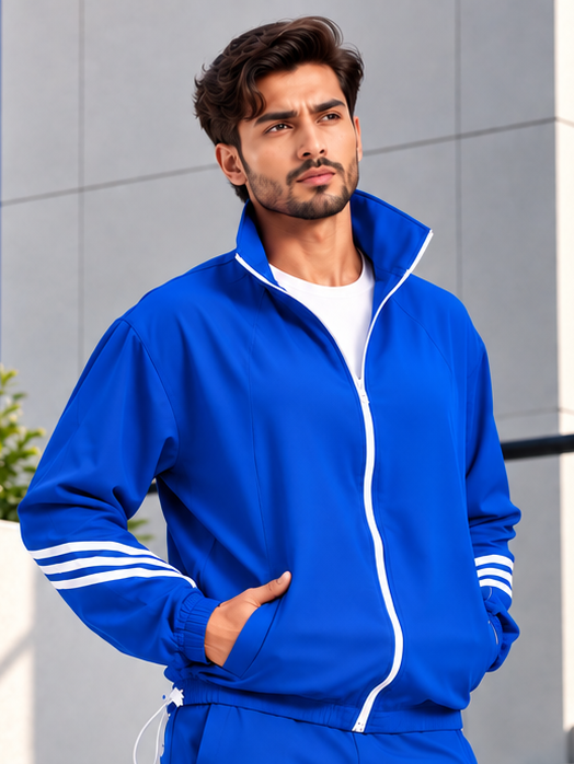 STREETWEAR THREE STRIPE  JACKET FULL ZIPPER BLUE