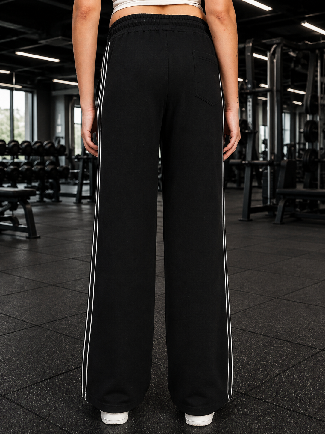 WOMEN BLACK OUT-FIT WIDE LEG JOGGERS BLACK