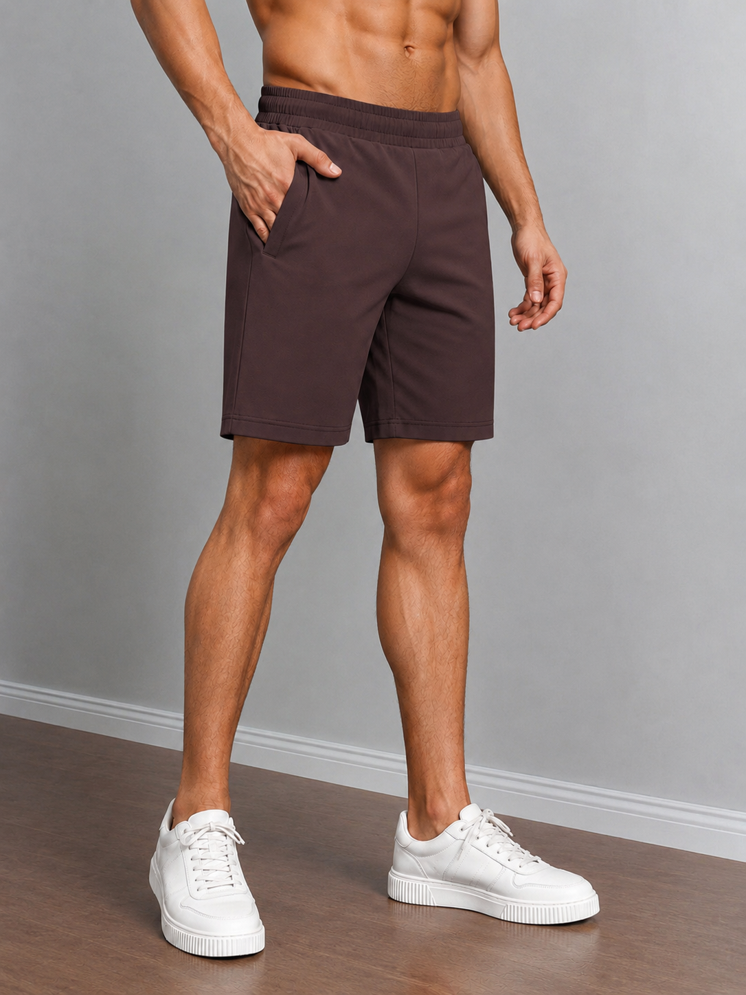 SLIM-FIT SOLID REGULAR SHORTS MAROON
