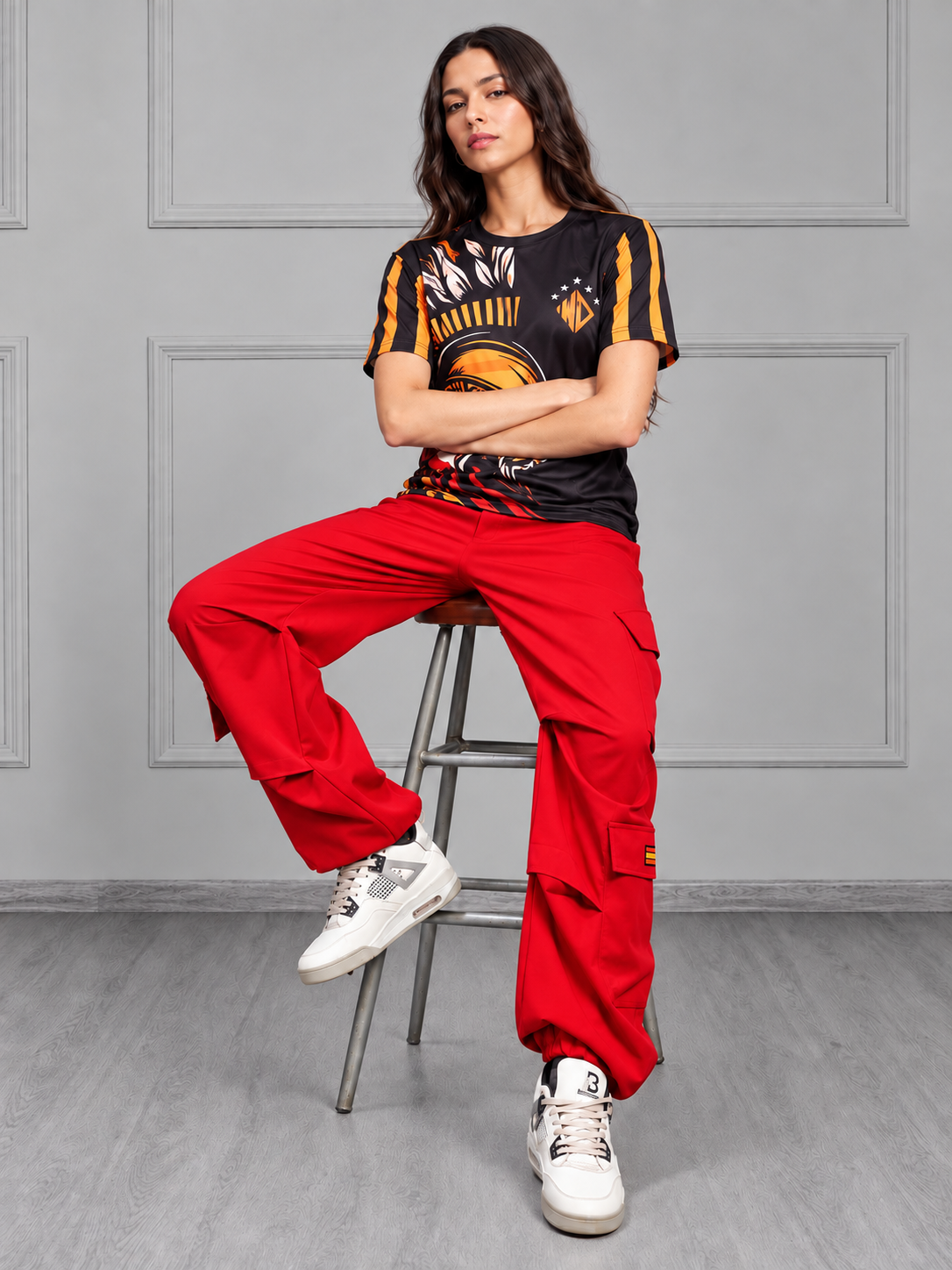 WOMEN TACTICAL FIT MULTI POCKET CARGO PANTS RED