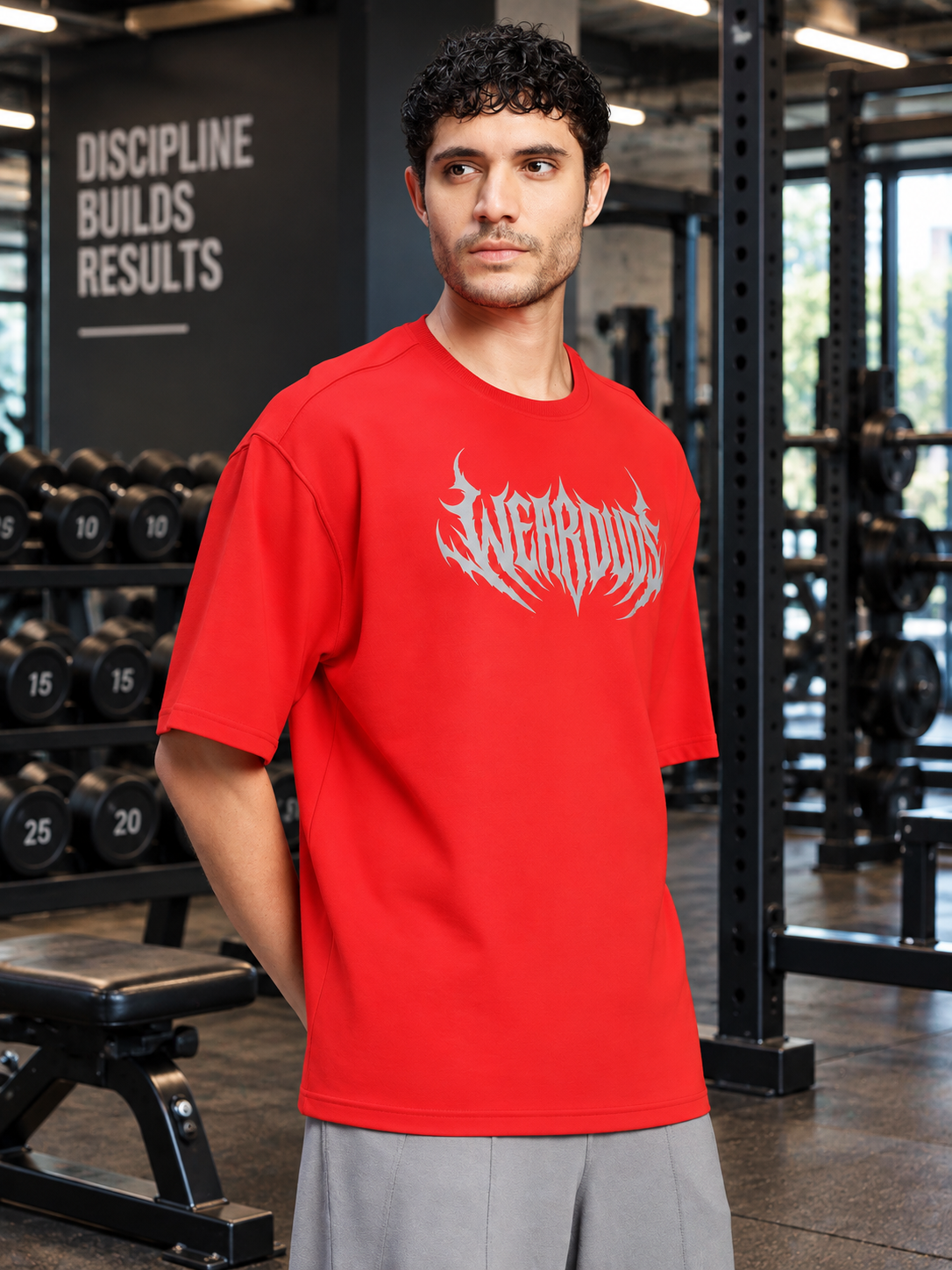 HEAVYWEIGHT OVERSIZED GRAPHIC GYM T-SHIRT RED