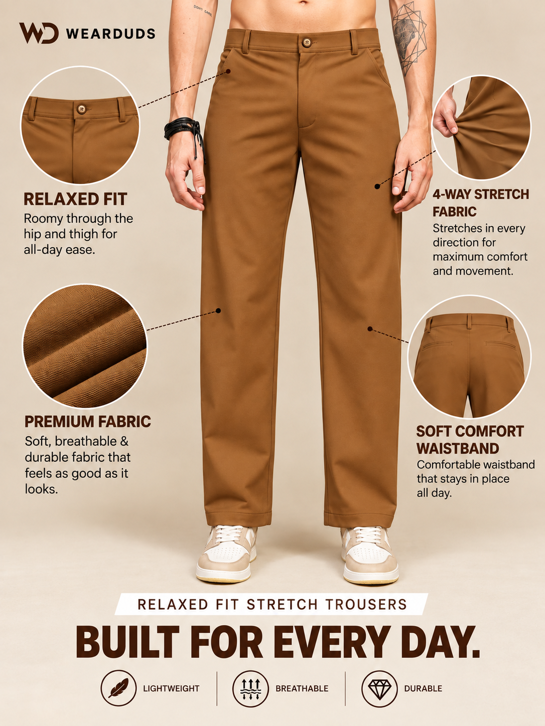 MODERN STREAMLINED PANTS BROWN