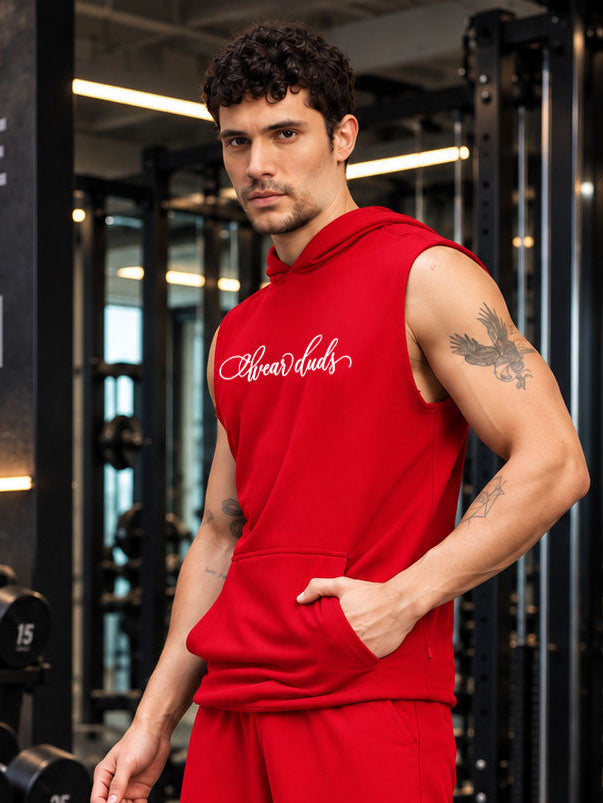 BUILDS FREEDOM SLEEVELESS HOODED T-SHIRT RED