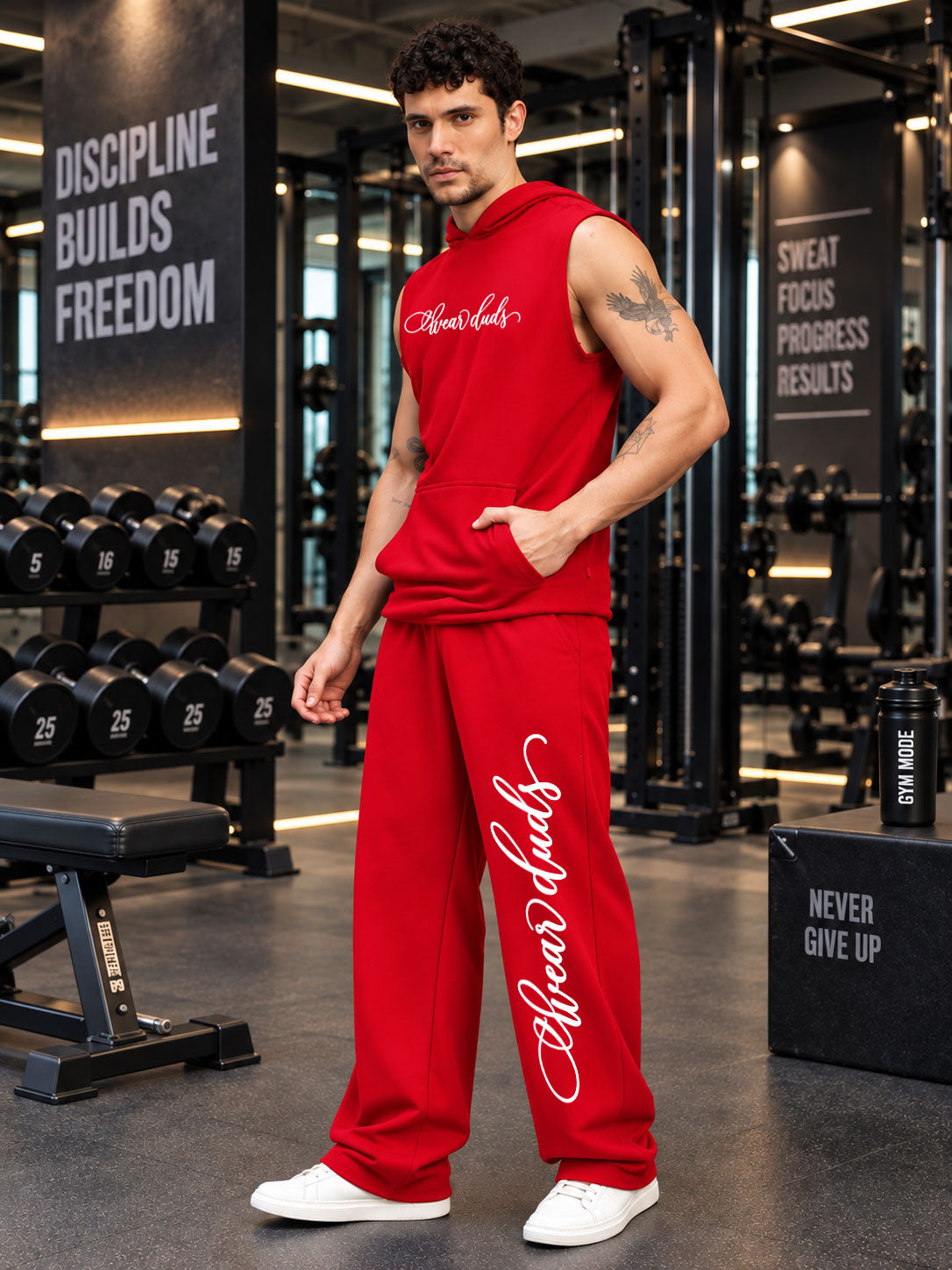 BUILDS FREEDOM SLEEVELESS HOODED CO-ORD RED