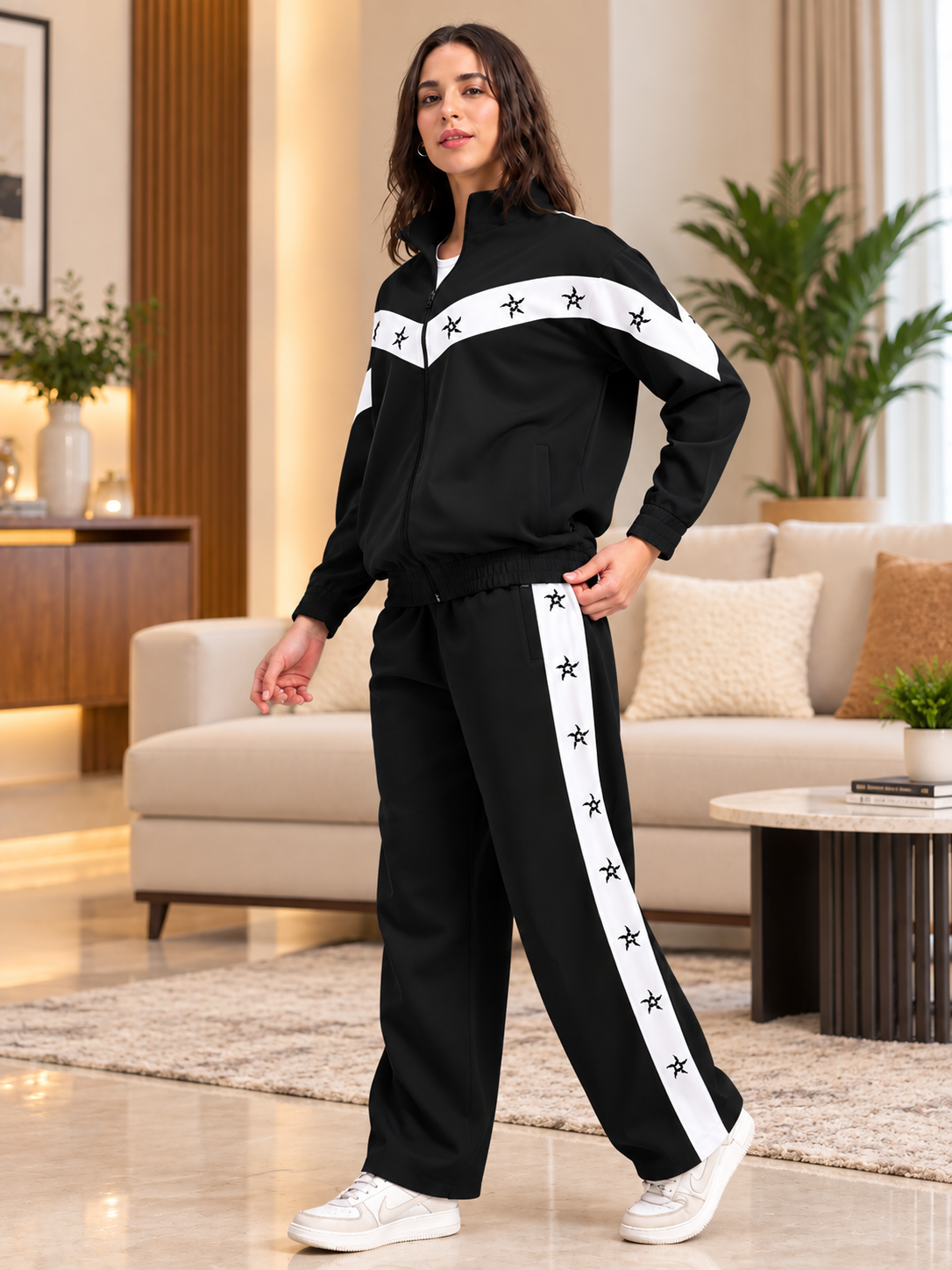 WOMEN MATCHING LOOSE FIT CO-ORD SET BLUE WITH BLACK