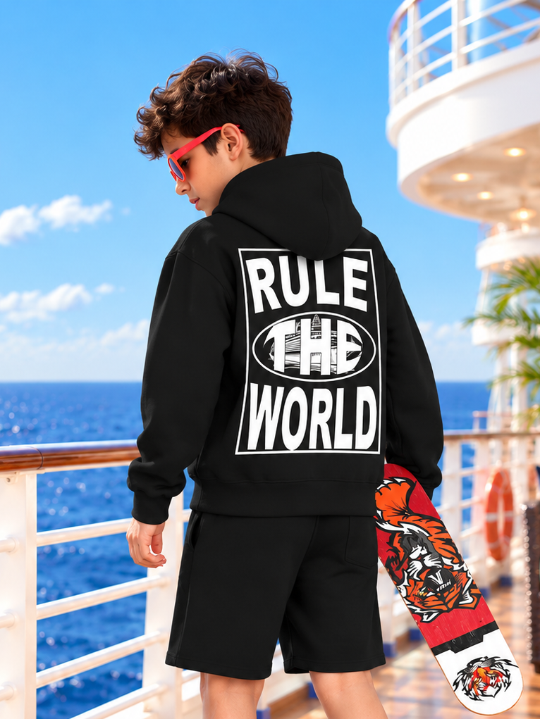 RULE THE WORLD FLEECE HOODIE FOR KIDS BLACK