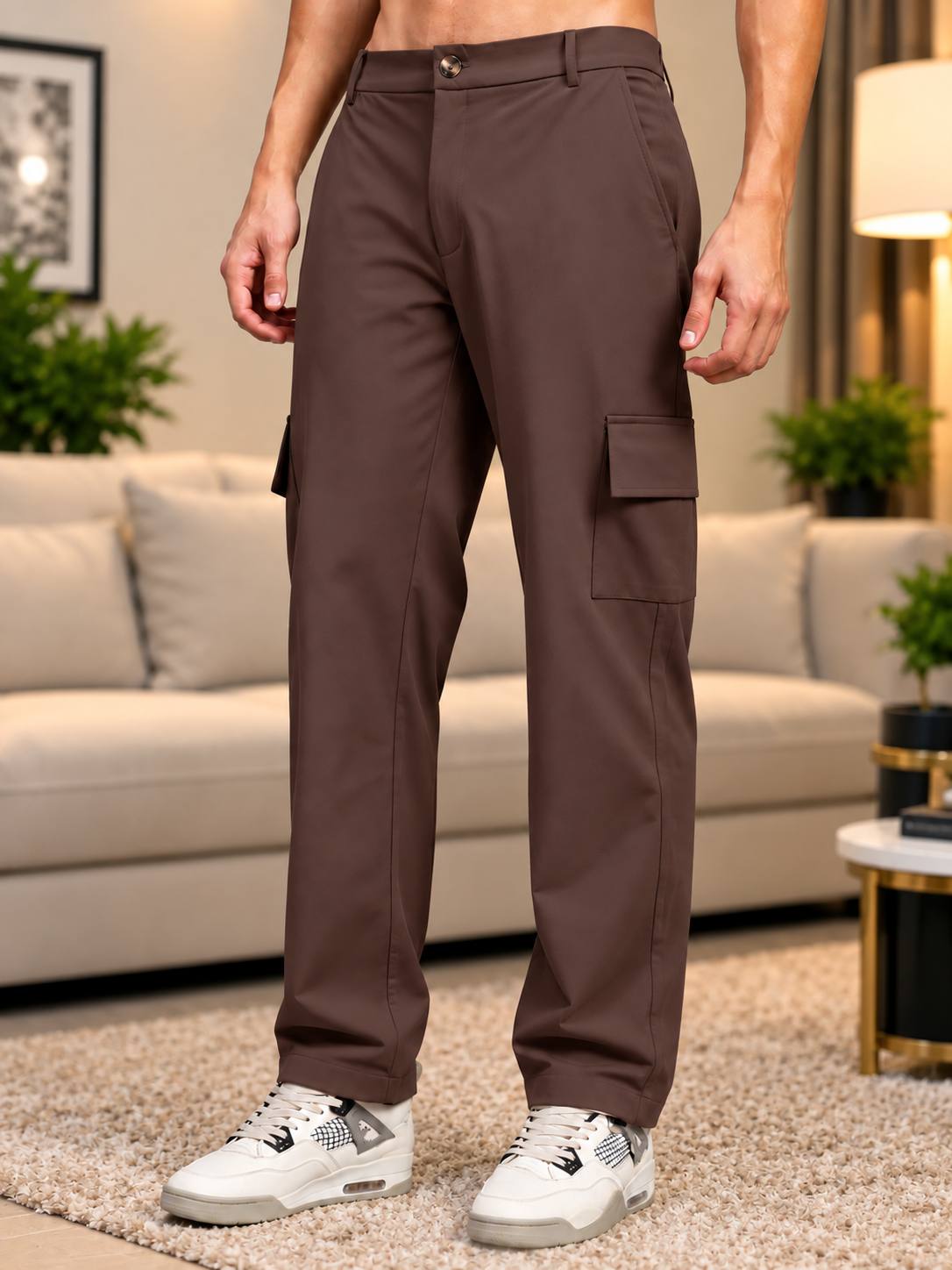BELT LOOPS CARGO TROUSERS DARK BROWN